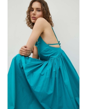 Herskind sukienka bawełniana kolor turkusowy maxi rozkloszowana