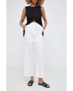 Answear Lab spodnie z lnem kolor biały proste high waist