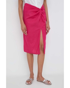 Answear Lab spódnica lniana kolor różowy midi prosta