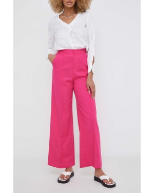 Answear Lab spodnie z lnem kolor różowy proste high waist