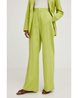 Answear Lab spodnie z lnem kolor zielony proste high waist