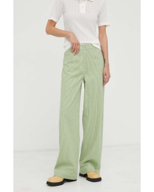 Remain spodnie damskie kolor zielony proste high waist