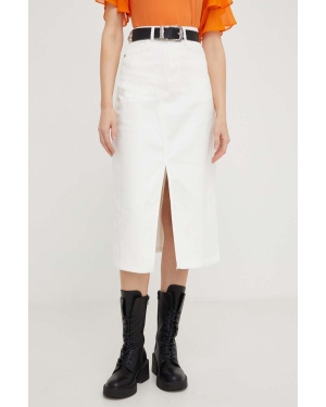 Answear Lab spódnica jeansowa kolor biały midi prosta