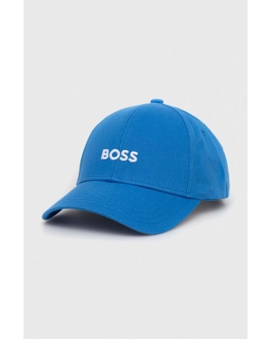 BOSS czapka z daszkiem bawełniana kolor niebieski z aplikacją 50495121