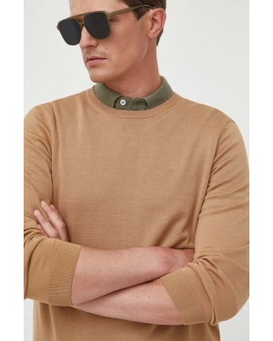 BOSS sweter wełniany kolor beżowy