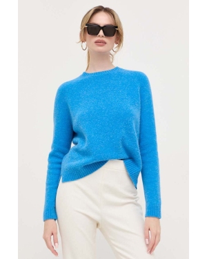BOSS sweter z domieszką wełny damski kolor niebieski