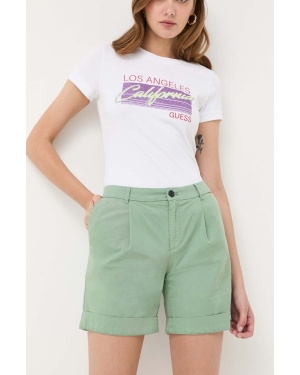BOSS szorty damskie kolor zielony gładkie medium waist