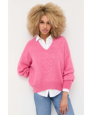 BOSS sweter wełniany damski kolor różowy ciepły