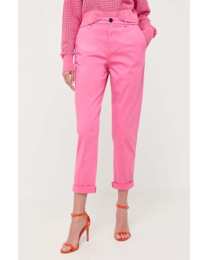 BOSS spodnie damskie kolor różowy proste high waist
