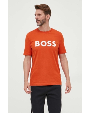 BOSS t-shirt bawełniany kolor pomarańczowy z nadrukiem