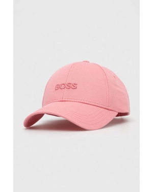 BOSS czapka z daszkiem bawełniana kolor różowy z aplikacją 50495441