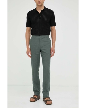 Bruuns Bazaar spodnie lniane kolor zielony proste