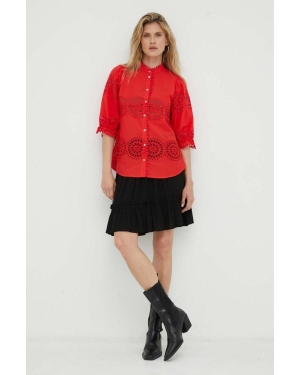 Bruuns Bazaar koszula bawełniana damska kolor czerwony regular ze stójką
