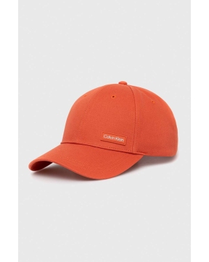 Calvin Klein czapka z daszkiem bawełniana kolor pomarańczowy z aplikacją