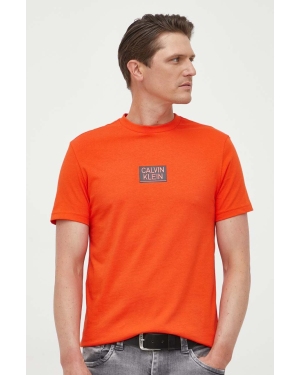 Calvin Klein t-shirt bawełniany kolor pomarańczowy z nadrukiem