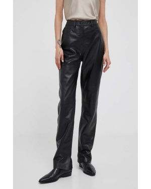 Calvin Klein spodnie skórzane damskie kolor czarny proste high waist