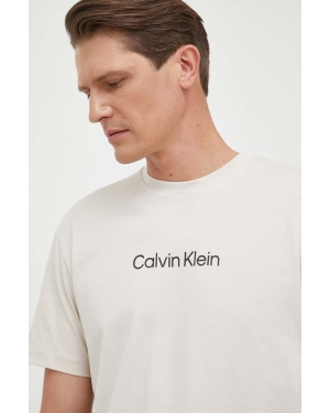 Calvin Klein t-shirt bawełniany kolor beżowy wzorzysty