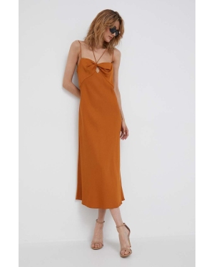 Calvin Klein sukienka kolor brązowy maxi rozkloszowana