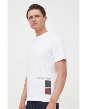 Calvin Klein t-shirt bawełniany kolor biały wzorzysty