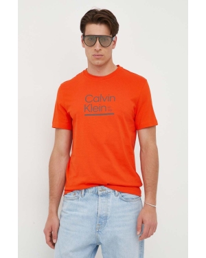 Calvin Klein t-shirt bawełniany kolor pomarańczowy z nadrukiem
