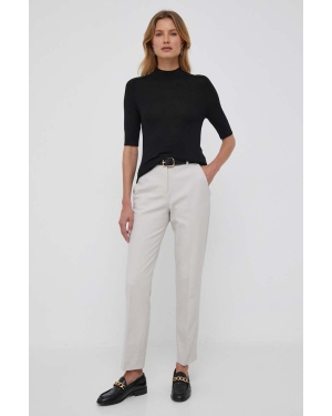 Calvin Klein spodnie damskie kolor beżowy fason cygaretki high waist
