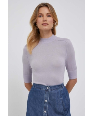Calvin Klein sweter wełniany damski kolor fioletowy lekki