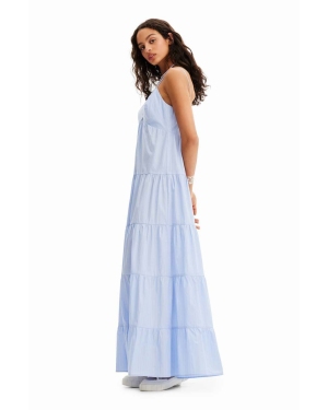 Desigual sukienka bawełniana kolor niebieski midi prosta