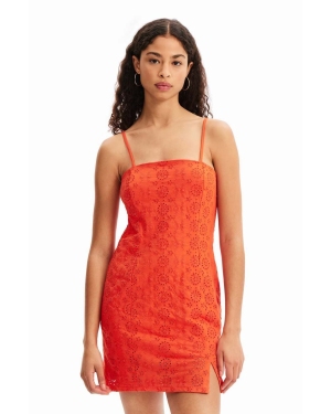 Desigual sukienka bawełniana kolor pomarańczowy mini dopasowana
