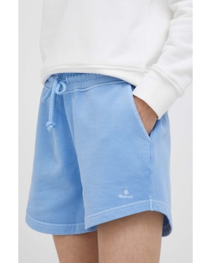 Gant szorty bawełniane kolor niebieski gładkie high waist