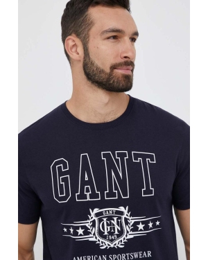 Gant t-shirt bawełniany kolor granatowy z nadrukiem