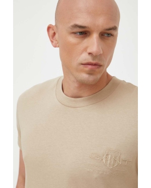 Gant t-shirt bawełniany kolor beżowy z aplikacją