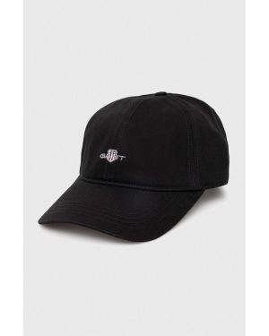 Gant czapka z daszkiem bawełniana kolor czarny z aplikacją