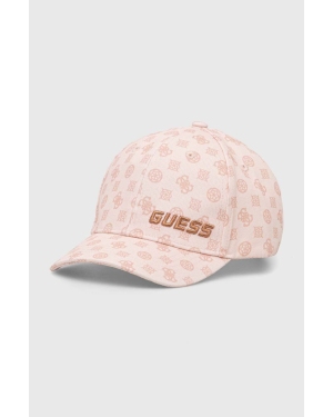 Guess czapka z daszkiem bawełniana kolor różowy wzorzysta