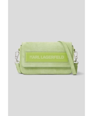 Karl Lagerfeld torebka skórzana ICON K SM FLAP SHB SUEDE kolor zielony