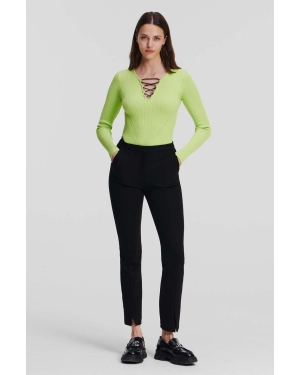 Karl Lagerfeld spodnie damskie kolor czarny proste medium waist