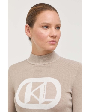 Karl Lagerfeld sweter damski kolor beżowy lekki z półgolfem
