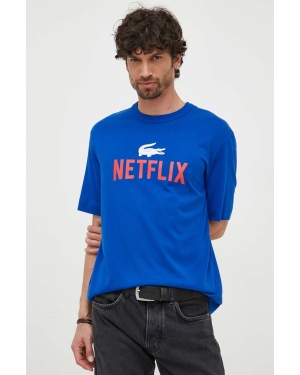 Lacoste t-shirt bawełniany x Netflix kolor niebieski wzorzysty TH7343-70V