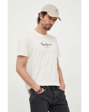 Pepe Jeans t-shirt bawełniany Edward Tee kolor beżowy z nadrukiem