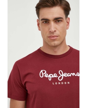 Pepe Jeans t-shirt bawełniany Eggo kolor bordowy z nadrukiem