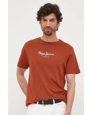 Pepe Jeans t-shirt bawełniany EDWARD kolor brązowy z nadrukiem
