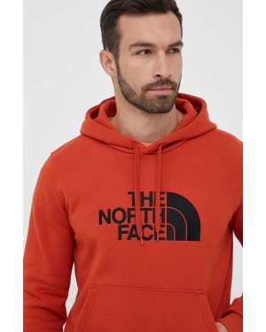 The North Face bluza bawełniana męska kolor pomarańczowy z kapturem z aplikacją