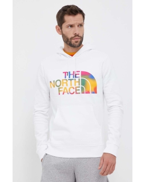 The North Face bluza bawełniana męska kolor biały z kapturem z nadrukiem