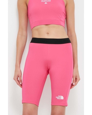 The North Face szorty sportowe Mountain Athletics damskie kolor różowy gładkie medium waist