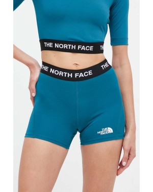 The North Face szorty sportowe damskie kolor turkusowy z aplikacją high waist