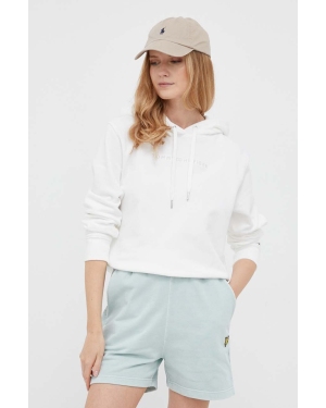 Tommy Hilfiger bluza bawełniana damska kolor biały z kapturem z aplikacją