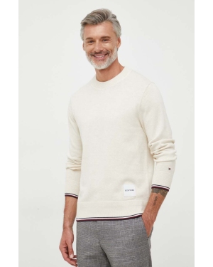 Tommy Hilfiger sweter z domieszką jedwabiu kolor beżowy lekki