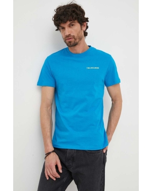 Trussardi t-shirt bawełniany kolor niebieski z nadrukiem