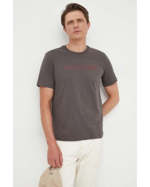 Trussardi t-shirt bawełniany kolor szary z nadrukiem