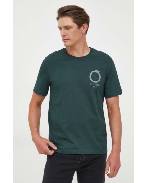 Trussardi t-shirt bawełniany kolor zielony z nadrukiem