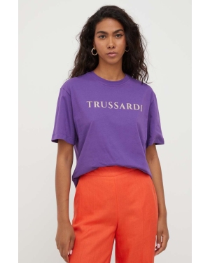 Trussardi t-shirt bawełniany kolor fioletowy